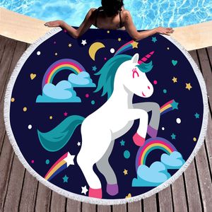 Runde Einhornstrandtuch, Mikrofaser -Anime -Einhorn -Strandtuch, absorbierende schnelle trockene Sandtuch Teppich Yoga Matte Badetuch