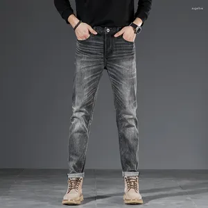 Men's Jeans High Quality Grey Men Slim Fit Stretch Denim Pants Streetwear Scratched Clothing Trendy Male Trousers Homme Hombre