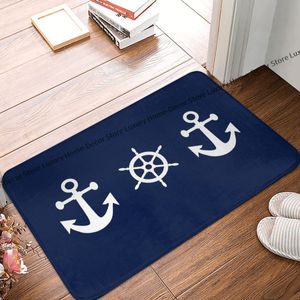 Tappetino da bagno nautico bianco blu navy ancore e ruote portemat flanella tappeto tappeto decorazioni per la casa