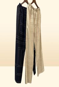 Tome Pants Spring Fall Summer 100 Silk Logo broderi Casual Drawstring Nighty Wide Leg Oversize Casual Style8921887