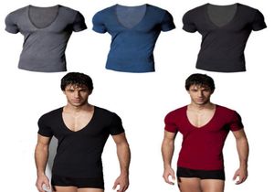 Men039S Summer Deep Vneck Short Sleeve Tightfitting Sports Tshirts For Men Sexy Black Active Running Slim Tops Tees Shir2659430