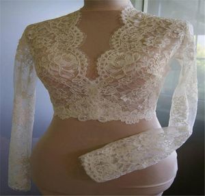 Impacchi da sposa a buon mercato modesti cristalli di pizzo alence v al collo bolero da sposa per matrimoni per abiti da sposa Applique in pizzo a maniche lunghe 4687811