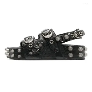 Style 288 Sandals Hollow Black Men Spring Summer Retro Rivet Muffin Thick-Soled Punk Shoes