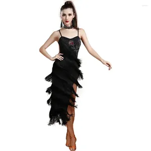 Stage Wear Sexy Multi Layer Tassel Backless Professional Latin Dance Asymmetrical Dress