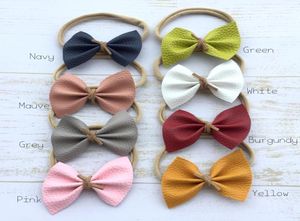 Faux Leather Baby Bow Bow Nylon Hair Band для Babys Один размер подходит больше 24pclot4982894