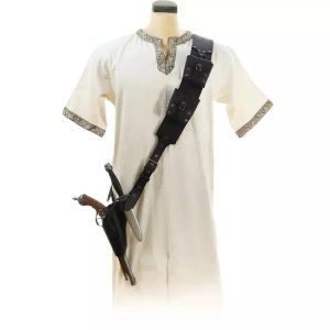Medieval Steampunk Viking Pirate Flintlock Pistol With Sword Dagger Holder Frog Shoulder Belt Holster Bandolier Bag Larp Costume