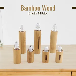 Storage Bottles 3/5/10ml Bamboo Roller Bottle Refillable Essential Oil Tube Perfume Portable Empty Wood