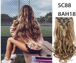 Extensões de cabelo Clipe em ondulação encaracolada 7 PCs Definir peças de cabelo grossas para mulheres 7 clipes por peça BEA153B7933493