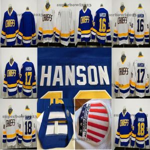 Ucuz Hanson Brothers 16 17 18 Charlestown Şefleri Slap Shot White Blue Film Hokey Formaları