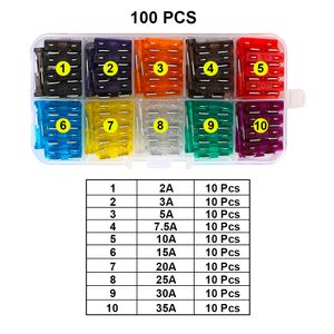 ヒューズツールクリップアソート2A 3A 5A 7.5A 10A 15A 20A 25A 30A 35A 40A AMPカートラックヒューズオートブレードタイプヒューズセット50/100 PCS