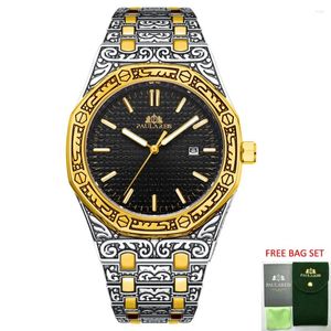 Wristwatches Luxury Watches For Men Carved Antique Vintage Luminous Rose Yellow Gold Silver 2 Tones Fashion Blue Classic Reloj Hombre