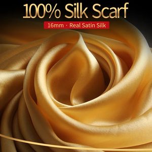 100% riktig silkescarf kvinnor lyxmärke naturligt hangzhou silkesjalar wraps för damer solid halsduk halsduk silke foulard 240407