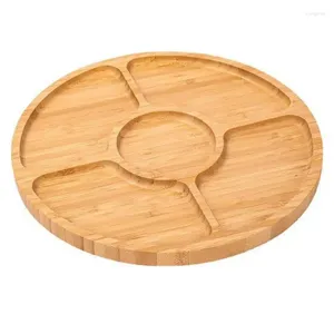 Placas Bamboo Apertizador Platter da bandeja de servir com 5 grades de jantar pratos redondos perfeitos para festas