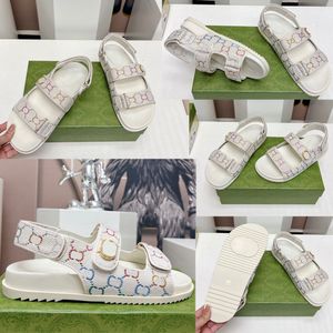 Kvinnors sandal med dubbel 771749 elfenben kristall canvas sandaler kristall sandaler designer sandaler platt sandal sportiga beröring sandaler bokstav sandaler dubbel sandaler 35 42