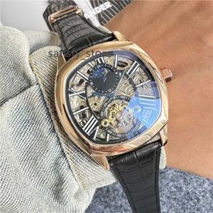 187 Business Luxury Mens Watches Top Brand Designer Mechanical Automatic Movement Watch Moon Fase svänghjul läderband armbandsur för mens fäder dag gåva