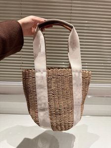 مصمم فاخر حقيبة يد خشبية حقيبة Woody Bag Women's Fashion Linen Beach عالية الجودة كتف حقيبة تسوق كبيرة السعة التسوق