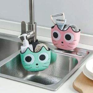 Grazioso gatto a forma di lavello scaffale in sapone spugna scarica portatore per bagno porta cucina deposito aspirazione cucina organizzatore lavello lavare cucin