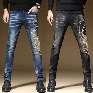 Jeans masculino masculino bordado bordado de alta qualidade calças de jeans de jeanslim scret risca de jeans casual jeans jeans;L49