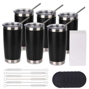 Mugs USA warehouse6 Pack 20oz Tumbler with Lid And Metal Straw Cup Bulk Vacuum Insulated Double Wall Coffee Powder Coated Mug 240410