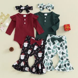 Trousers ma&baby 018M Christmas Newborn Toddler Infant Kid Baby Girl Clothes Sets Long Sleeve Tops Santa Flare Pants Xmas Costumes D05