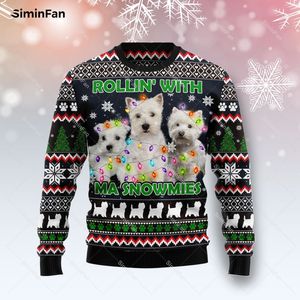 West Highland White terrier Sweter świąteczny SWEAT 3D MĘŻCZYZN MĘŻCZYZN Bluza Pullower para koszulek z długim rękawem unisex żeńskie topy