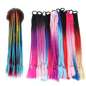 60 cm Hair Color Gradient Rainbow Dirty Braided Ponytail Kobiet Elastyczne włosy opaska gumowa opaska do włosów Polega na głowa 22 ”