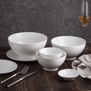 White Porcelain Tableware Ceramic Dinner Plates High Beauty Dishes Simple Rice Noodles Soup Bowl Household Restaurant Tableware