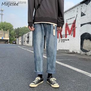 Dżinsy męskie dżinsy solidne proste luźne umyte nastolatki Ins Style Koreańszy Sprężystość popularna wiosenna wgniecenia proste spodnie uliczne l49