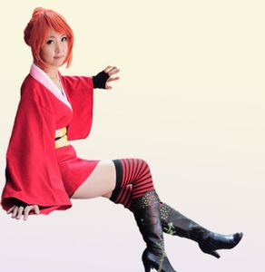 Cadılar Bayramı Japonya Anime Kadın Gintama Kagura Cosplay Kostüm Kimono Elbise Pelerin Tam Set Asya Boyutu 9837325