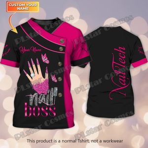 Kişiselleştirilmiş Ad Nails Sanatçı Pembe 3D Tüm Baskılı Erkekler T-Shirt Yaz Unisex Casual T Shirt Hediyesi Manikurist DW259