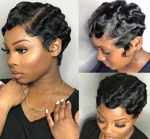 Bourgogne Red Color 99J Short Finger Wave Mommy Wig For Black Women 100 Human Hair Peruvian Pixie Cut Bob Wigs For Woman Non Lace 4098496