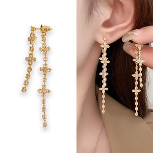 Designer Earrings For Women Luxury Jewellery Cross Rhinestone Tassel Stud Earrings Gold Plated For Dating Party
