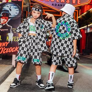 Hip Hop Clothing Dziewczęta Lato Nowe klapy nadruk krańce kurtki elastyczne talii krótkie 2pcs street taniec