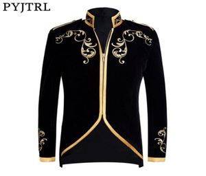 Pyjtrl British Style Prince Prince Black Velvet Gold Gold Embroidery Blazer Wedding Groom Slim Fit Suit Jacket Singers Coat4967035