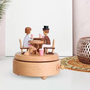 Dekorative Figuren hölzerne klassische Wind -up -Musikbox -Accessoire Melody für Freunden Desktop Geschenk Weihnachtsferien