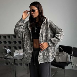 Camouflage Printed Hoodie for Women in Autumn Loose Jacket 2023 Sports Hooded Zippered Top for Women