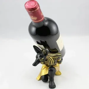 Dekorativa plattor 1 datorer Ancient Egyptian Anubis God Wine Rack Holder Figuren Harts Hantverk Säte Skåp Heminredning Gift