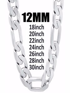 12mm Largura 925 Silver Men Men Chain Chain Jóias Moda de 1830 polegadas Men039S Curb de alta qualidade Jewerly Gift FA3336378