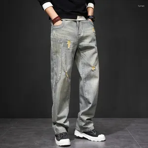 Pantaloni di jeans della stagione dei jeans maschili pantaloni in denim dritta e taglia 41 pantaloni da uomo abbigliamento