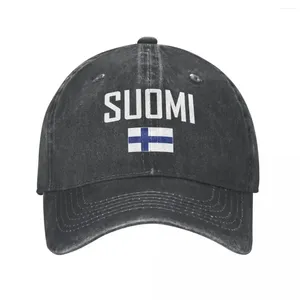 Ball Caps Men Baseball Cap Finland SUOMI Flag And Font Charcoal Washed Denim Classic Vintage Cotton Dad Trucker Hat Unisex Adult