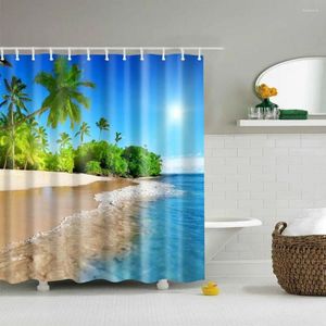 Shower Curtains Waterproof Polyester Fabric 3D Bath Curtain Forest For Bathroom Green Plant Beach Long 180 200cm