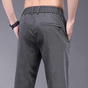 Kleidung Frühling Sommer dünne Stretch Lyozell Stoff Herren Casual Hosen Schlankes Elastiz Taille Business Grey Hosen männlich 240411