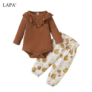 바지 라파 아기 여자 옷 봄/가을 긴 소매 3 조각 바지 둥근 목 꽃 의상