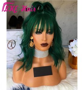 14 Quot Dark Green Brazylijska pełna koronkowa peruka krótka fala Bob Wig BlackBrownpink Syntetyczna peruka dla białych kobiet z grzywką FRI25563426437