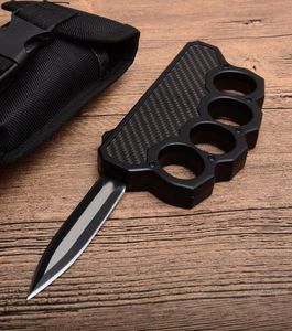 Högkvalitativ svart knuckduster Auto Tactical Knife D2 Di dubbelkant Satin Blade Steel Carbon Fiber Handle OutdoC EDC räddning KN8639123