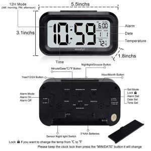 MCDFL Smart Alarm Clock for Kids Wake Up Loud Small Digital Clocks LCD Battery Operated Night Light Bedside Desk Office Bedrooms