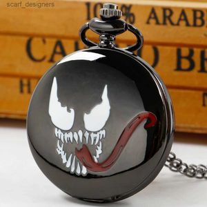 Pocket Watches Hot Selling Steampunk Quartz Pocket es Printing Skeleton Chain Clock for Fans Cosplay Y240410