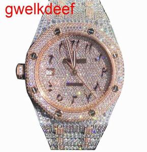 ساعة Wristwatches فاخرة مخصصة بلينغ الساعات من الذهب الأبيض مطلي Moiss Anite Diamond Watchess 5A التكرار عالي الجودة Mecha2050827