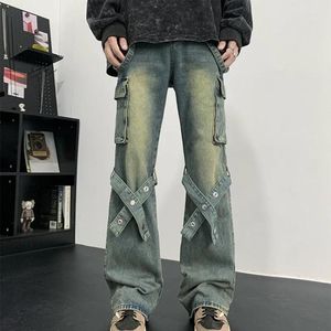 Mäns jeans foufurieux American Retro Workwear Men Autumn Vitality Trendy stilig hiphop lös rak ärm design långa byxor