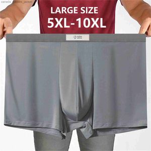 Underpants Mens ice silver thin breathable young middle-aged and elderly boxers 6xl/10xl loose high waisted flat angle trackless loose mens underwear C240411